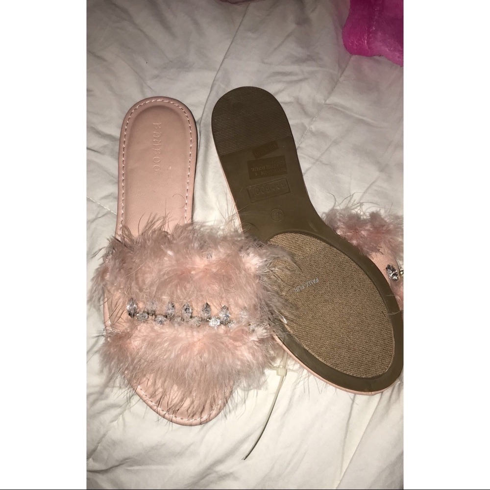 Blush pink furry slippers - never worn